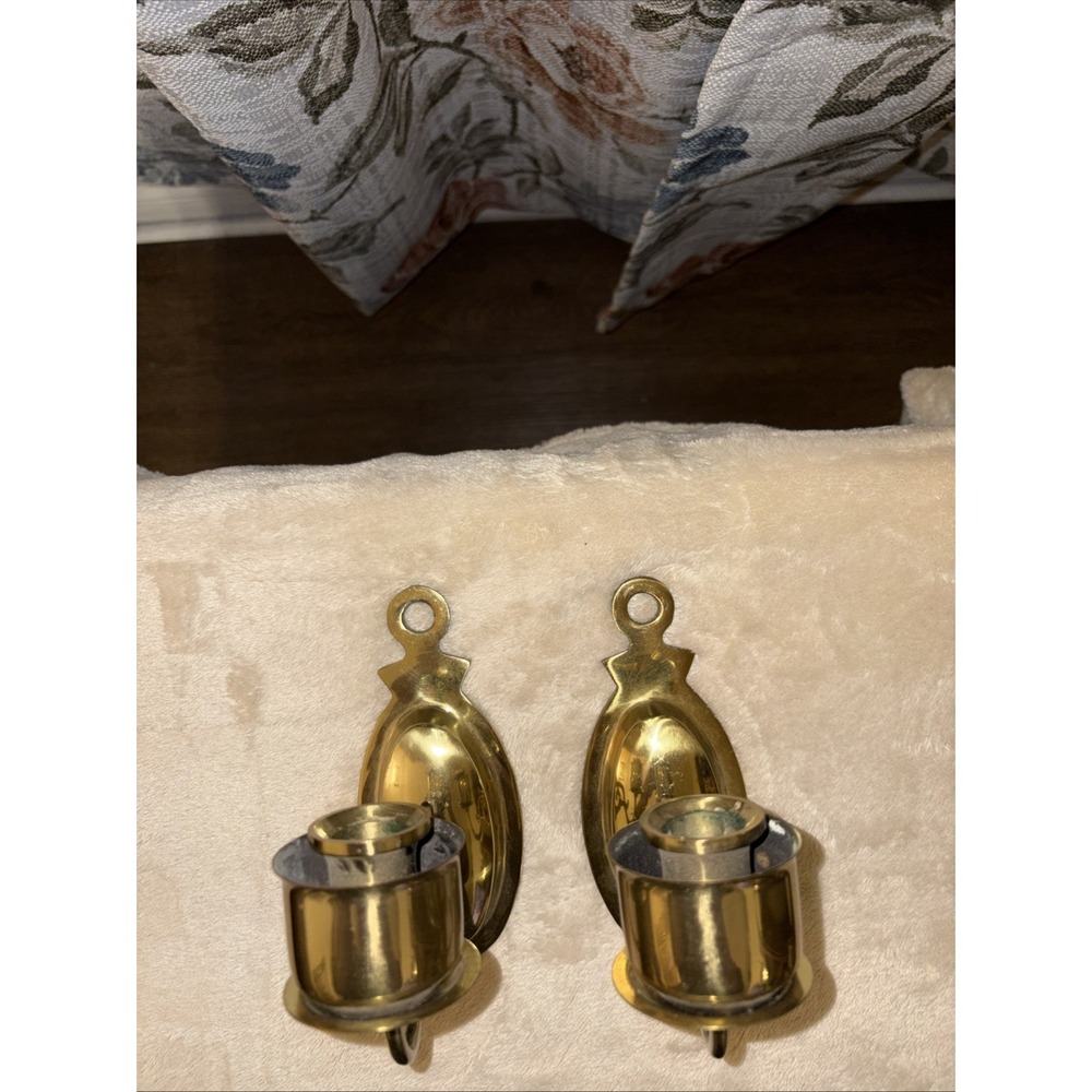 Vintage Antique Colonial Style Solid Brass Arm Wall Sconces Candle Holders